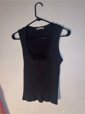 Zara Black Ribbed Scoop Neck Tank Top